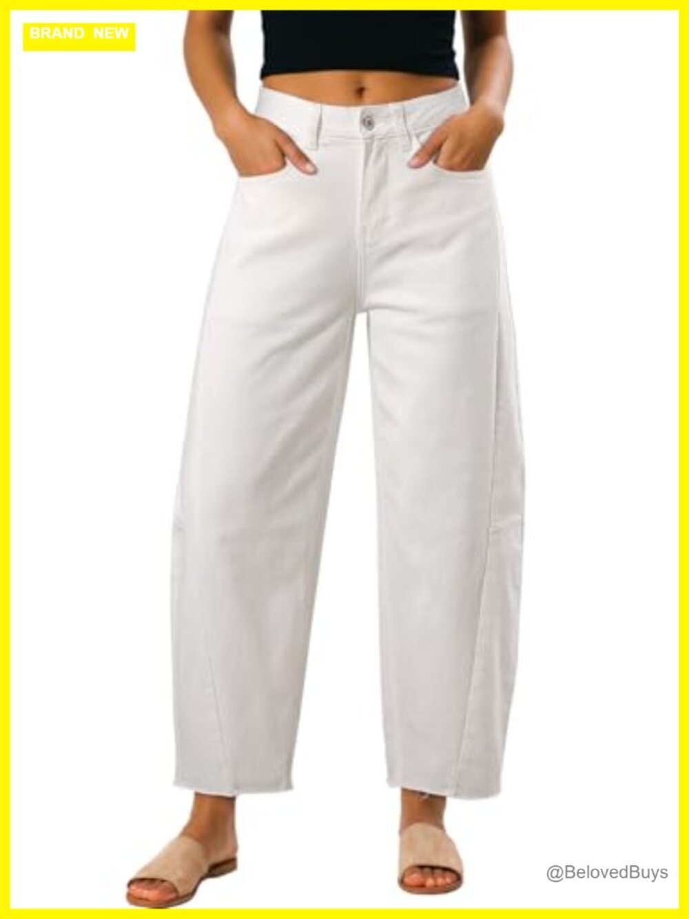 High Waisted Wide Leg Barrel Jeans Raw Edge Hem Loose Fit Denim
